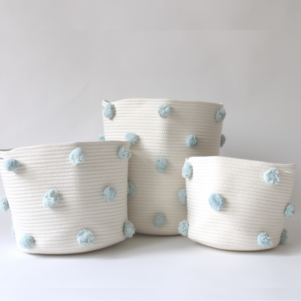 Light Blue Pom Basket - Medium-2