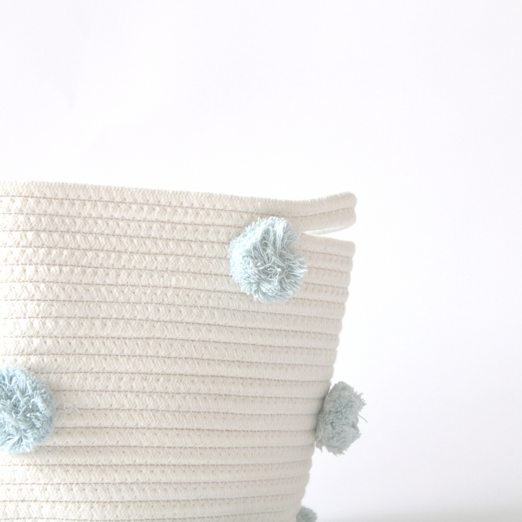 Light Blue Pom Basket - Medium-1