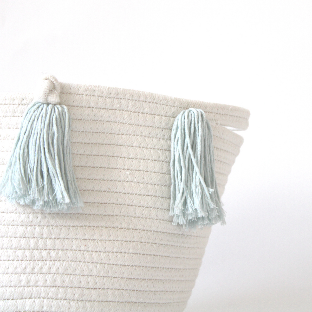Light Blue Tassel Basket - Medium-1