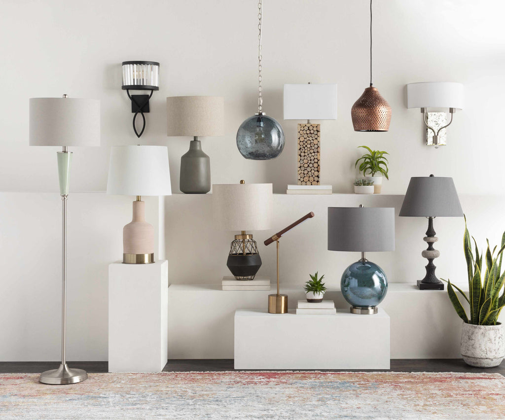 Corella table lamp with slate gray concrete base and white linen shade for accent lighting — view 3
