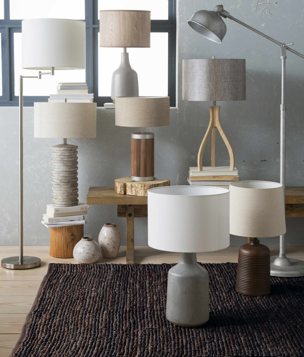 Corella table lamp with slate gray concrete base and white linen shade for accent lighting — view 4