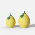 Lemon shaped silicone candle jar mold with lid, showing textured peel and leaf details.