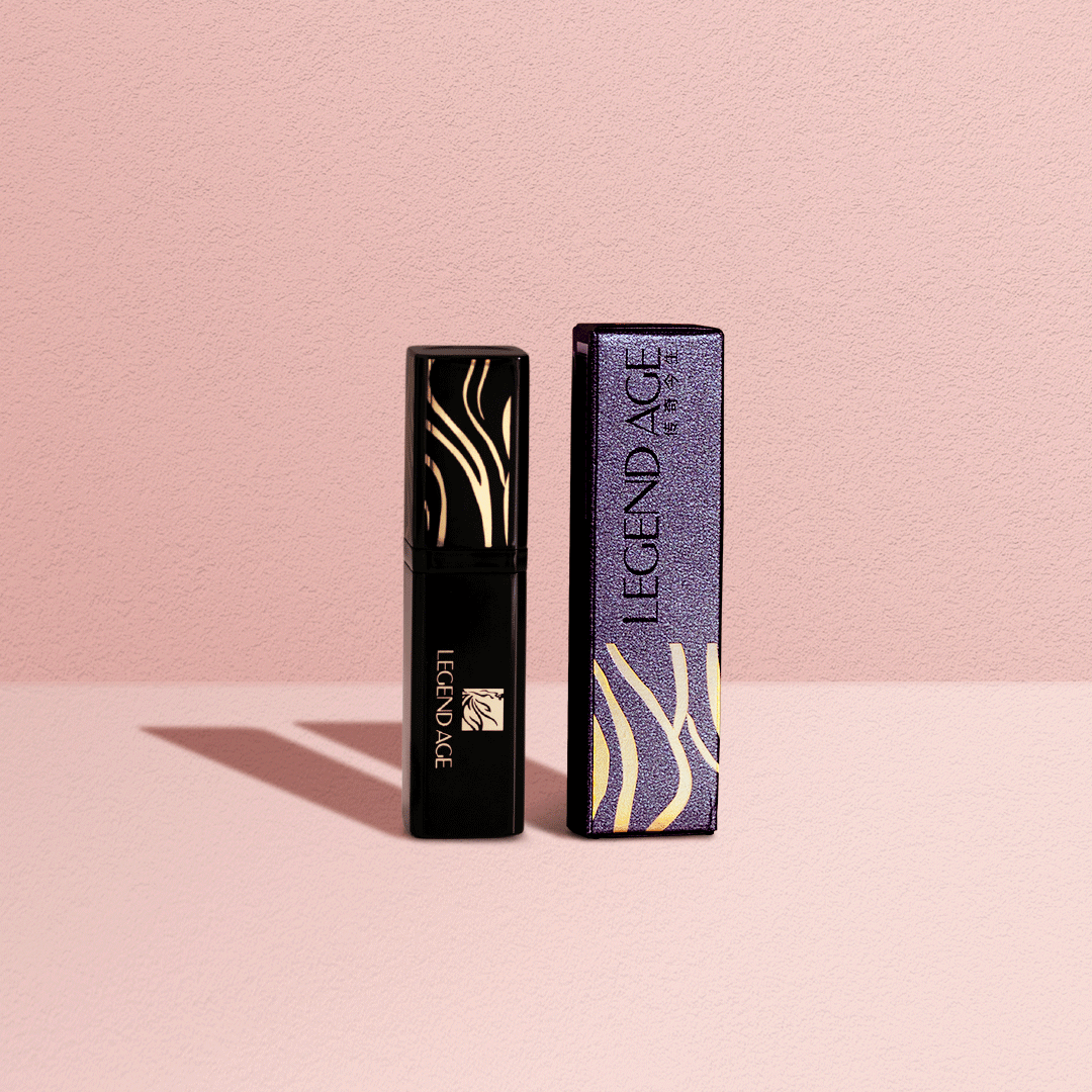 Legend Age 3-in-1 color-changing tinted lip balm and moisturizing mask in sleek black tube