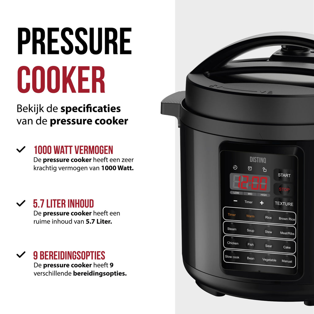 DistinQ 10-in-1 multicooker in stainless steel with digital LED display on kitchen counter. — view 3
