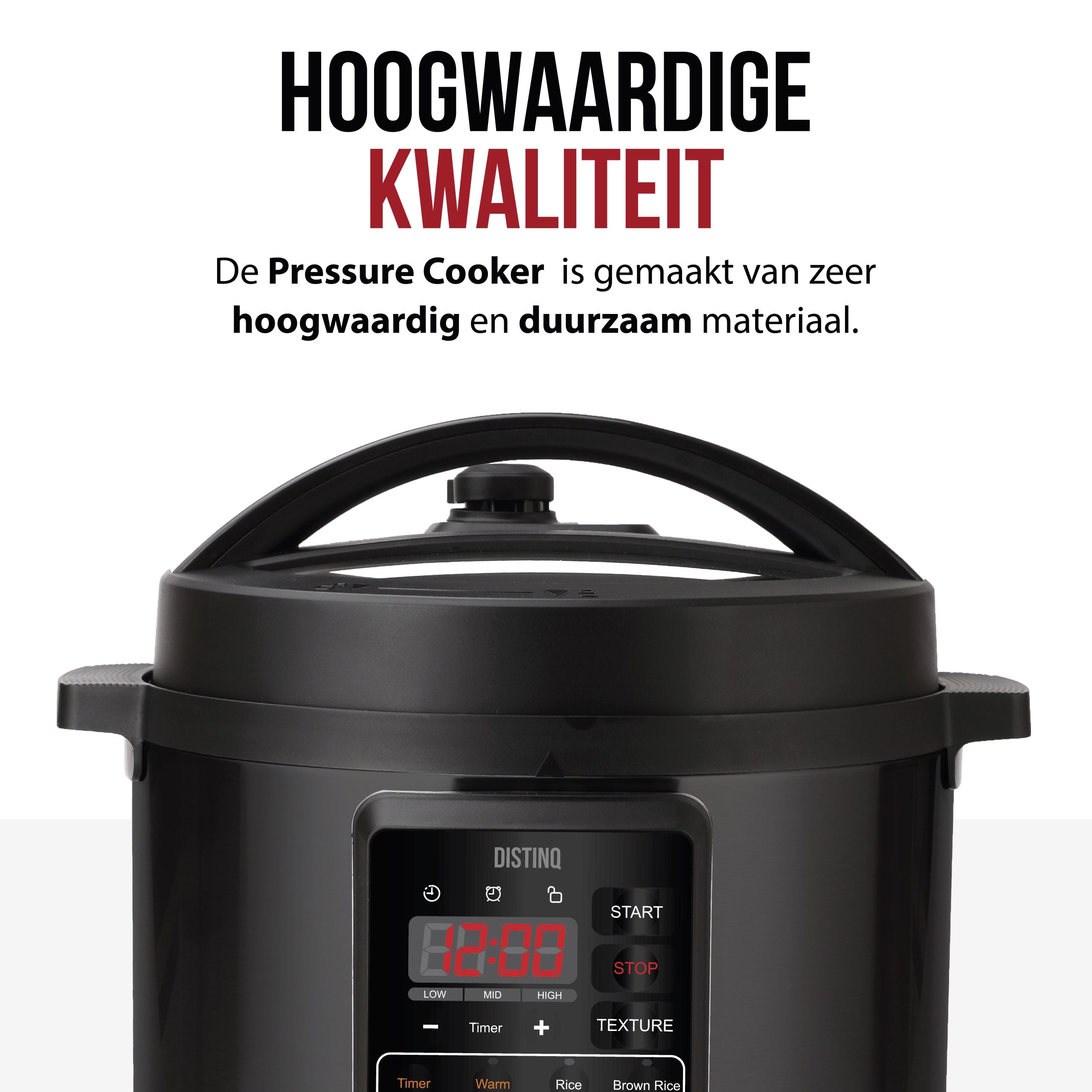 DistinQ 10-in-1 multicooker in stainless steel with digital LED display on kitchen counter. — view 6