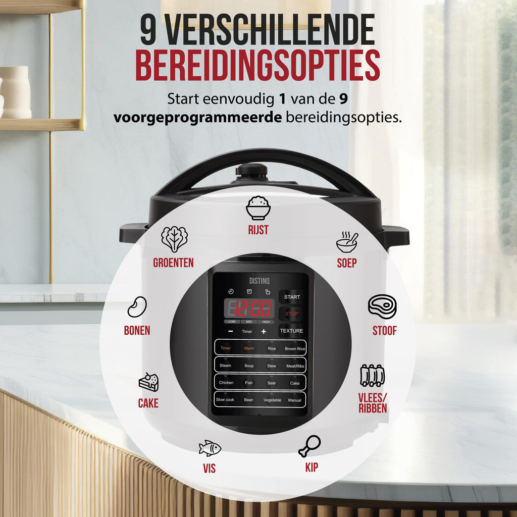 DistinQ 10-in-1 multicooker in stainless steel with digital LED display on kitchen counter. — view 8
