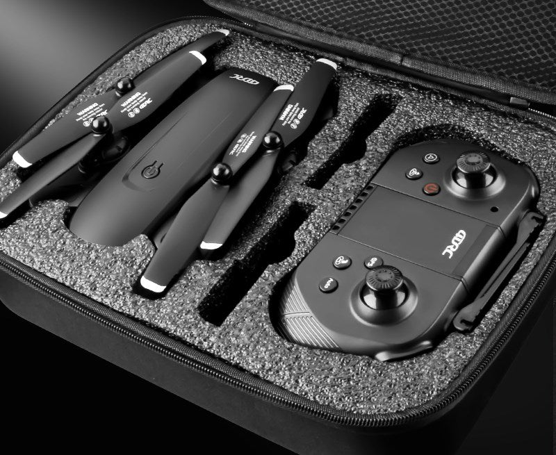 Foldable RC aircraft drone equipped with a 4K camera and remote control handle.