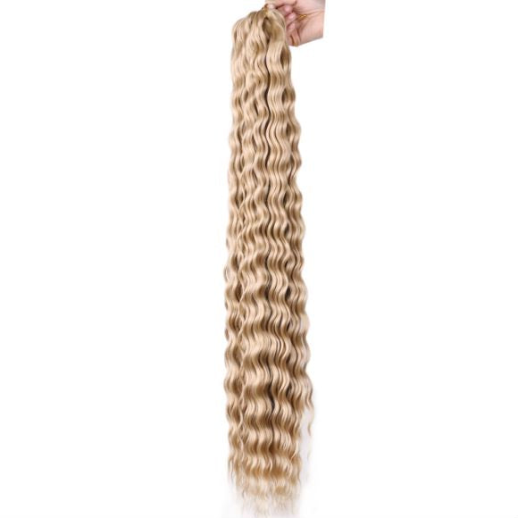 Long 32-inch synthetic hair wig showing smooth texture vibrant color blend and voluminous natural flow — view 3