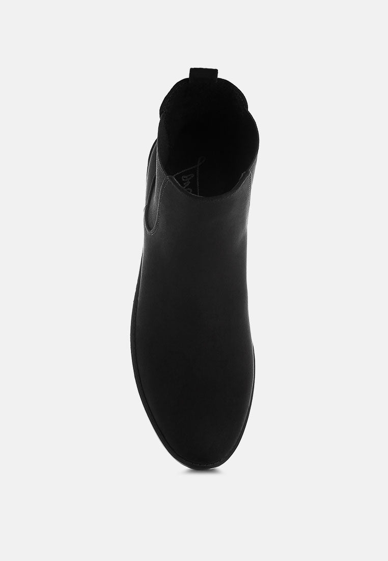 Faux suede low block heel Chelsea boots featuring elastic gussets and convenient pull tabs — view 4