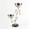 Luxury decorative bowl stand with golden tree bird branches and dual stainless steel serving bowls