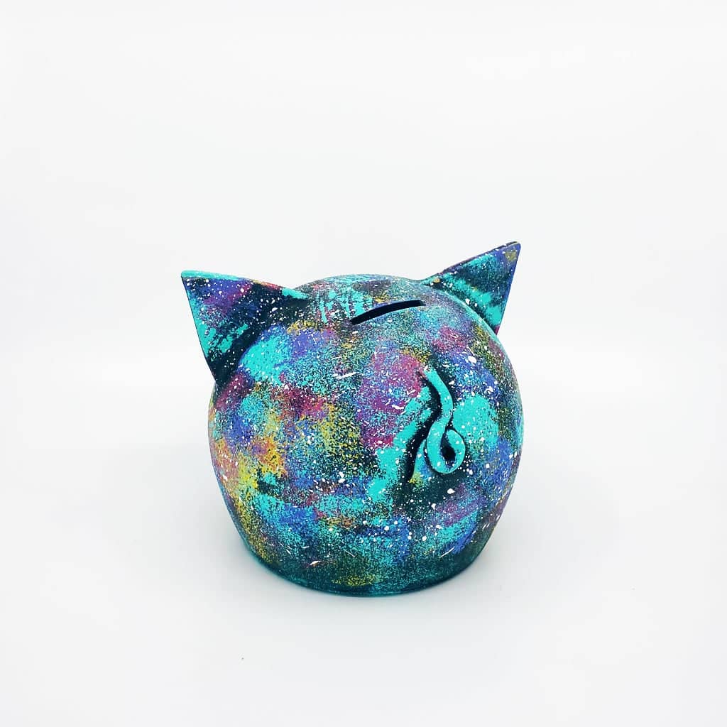 Handmade ceramic space piggy bank featuring a matte finish and a removable natural cork snout — view 3