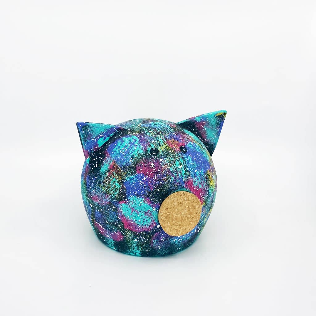 Handmade ceramic space piggy bank featuring a matte finish and a removable natural cork snout — view 4