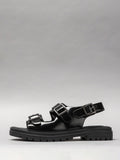 Women's black sandals with minimalist design and durable man-made fibre sole for summer wear