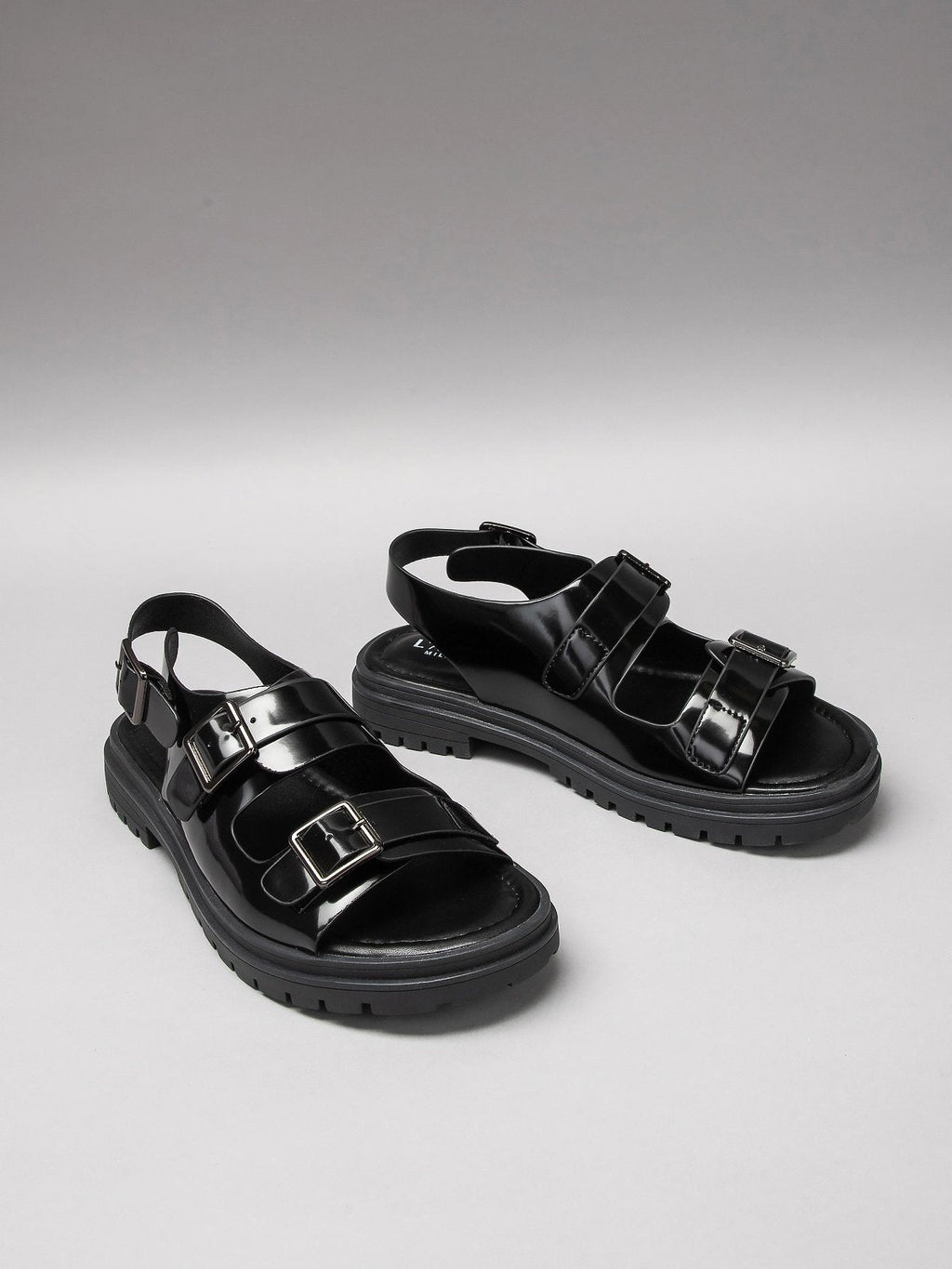 Women's black sandals with minimalist design and durable man-made fibre sole for summer wear — view 2