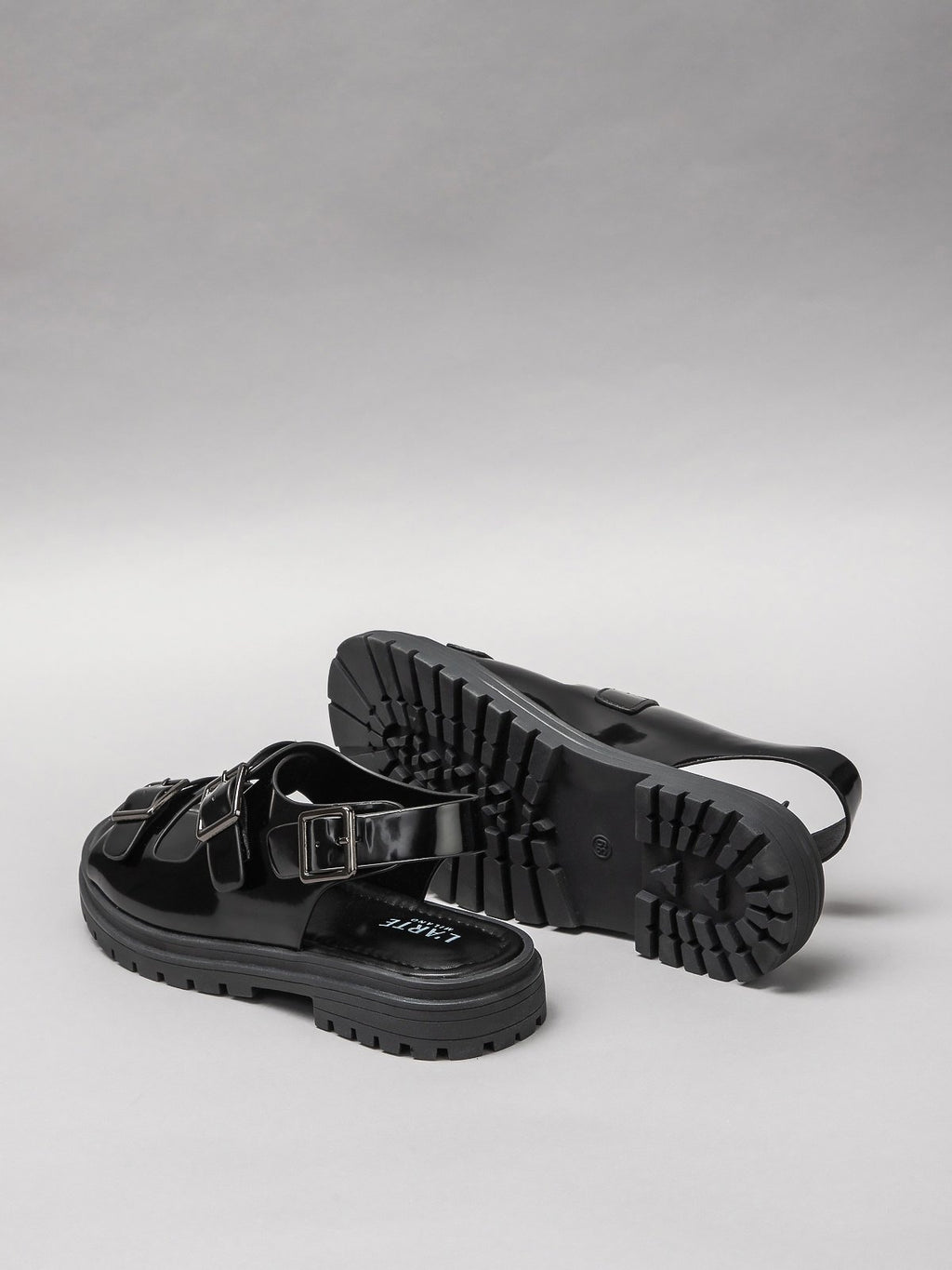 Women's black sandals with minimalist design and durable man-made fibre sole for summer wear — view 3