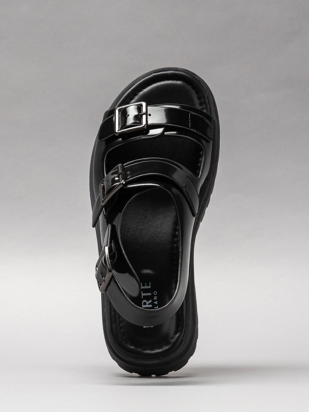 Women's black sandals with minimalist design and durable man-made fibre sole for summer wear — view 4