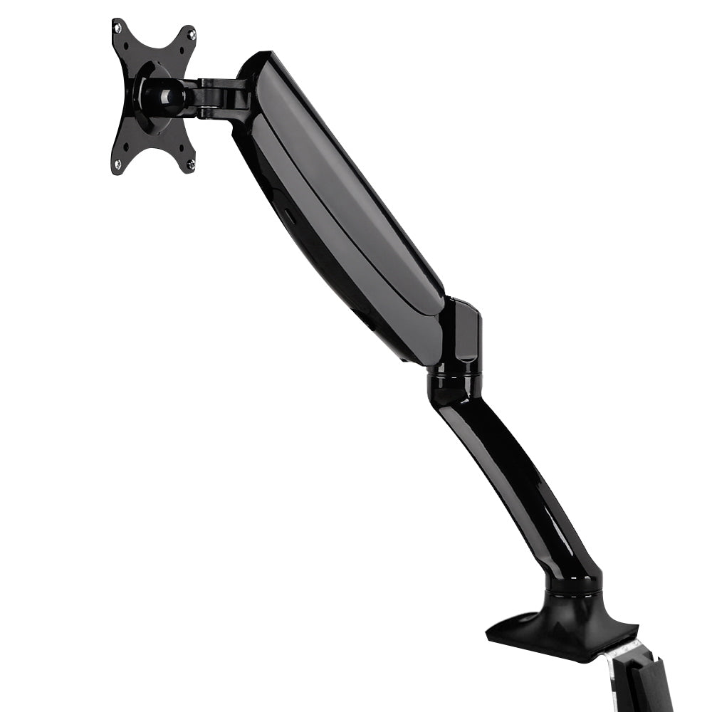Black aluminum single monitor arm mount with gas spring and VESA bracket