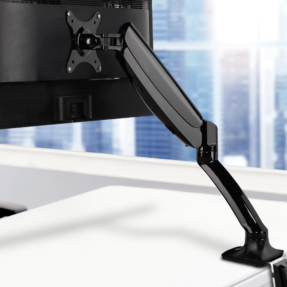 Black aluminum single monitor arm mount with gas spring and VESA bracket — view 4