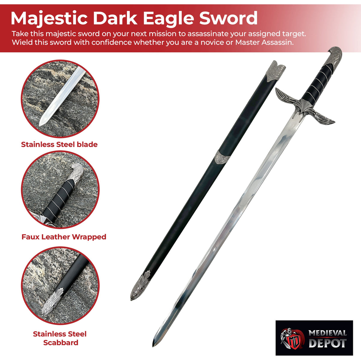 Majestic Dark Eagle Assassin Video Game Medieval Sword-2