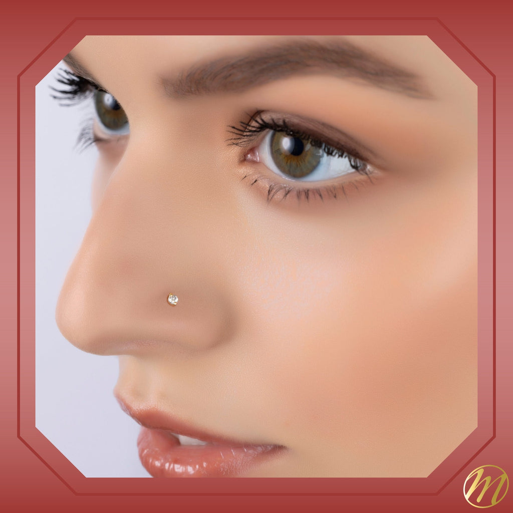14k Yellow Gold CZ Diamond Nose Stud-1