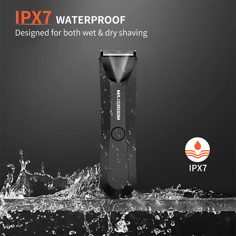Black waterproof body hair trimmer with ceramic blades and precision LED light — view 5
