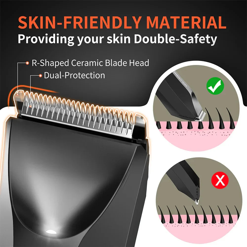 Black waterproof body hair trimmer with ceramic blades and precision LED light — view 3