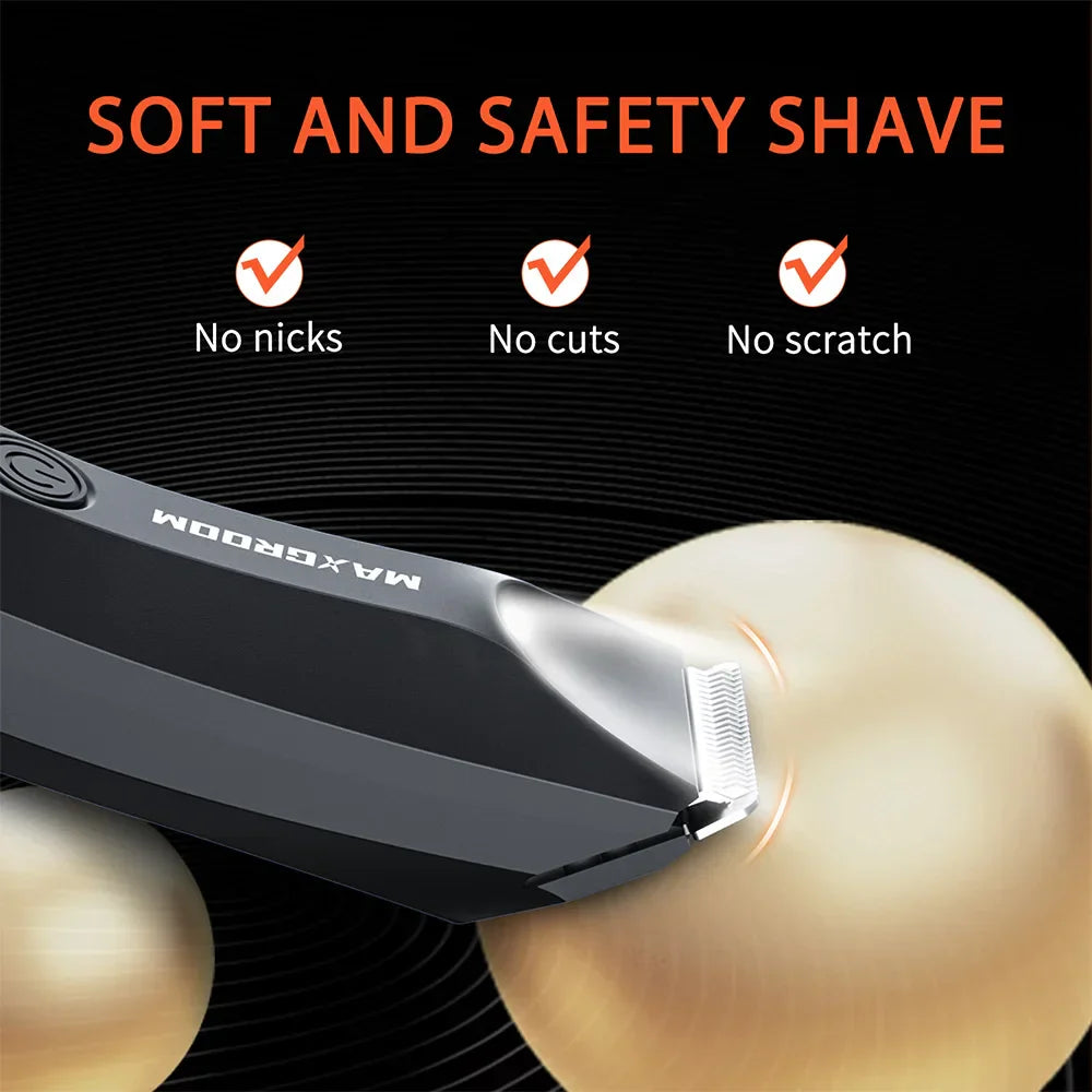 Black waterproof body hair trimmer with ceramic blades and precision LED light — view 4