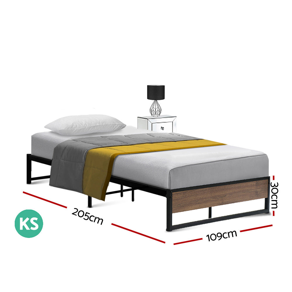 Artiss Oslo king single bed frame featuring black powder-coated metal and dark wood industrial design. — view 2