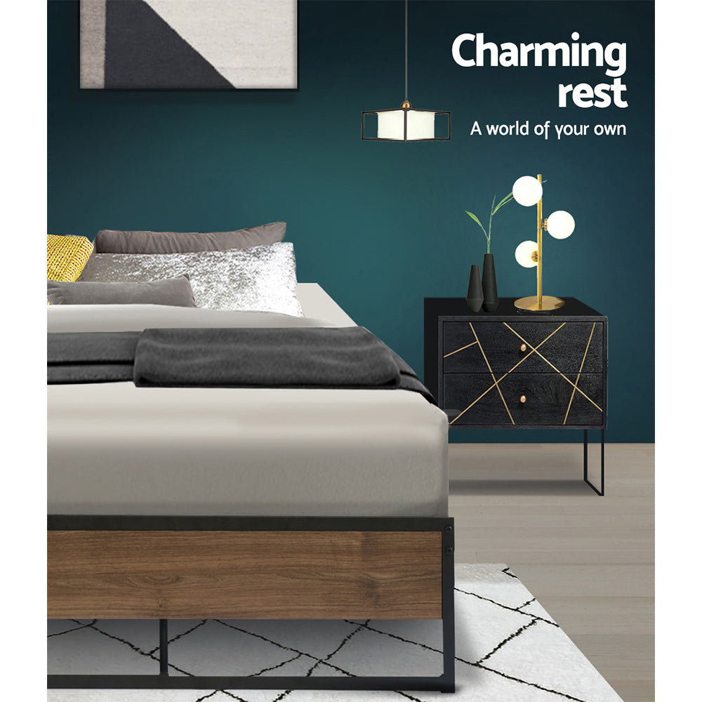 Artiss Oslo king single bed frame featuring black powder-coated metal and dark wood industrial design. — view 5