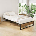 Artiss Oslo king single bed frame featuring black powder-coated metal and dark wood industrial design.