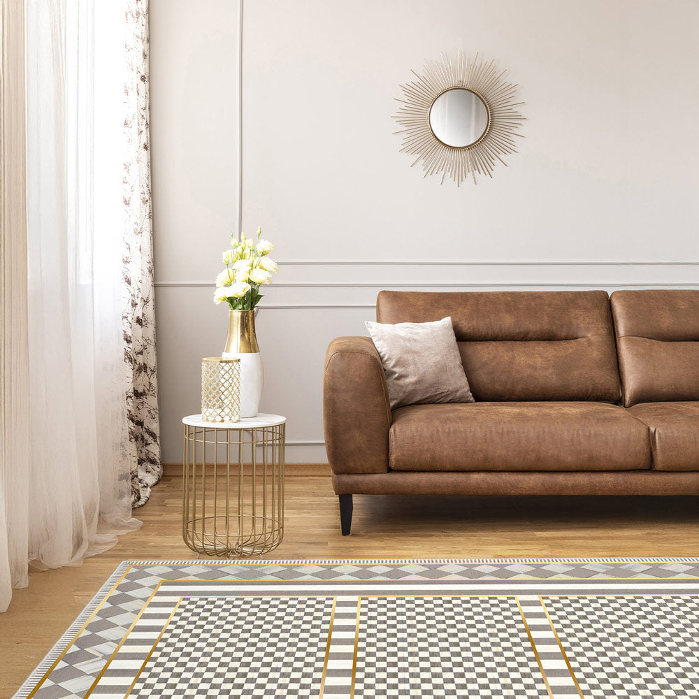 Vintage inspired boho edge area rug with low-pile washable cotton surface and non-slip base — view 3