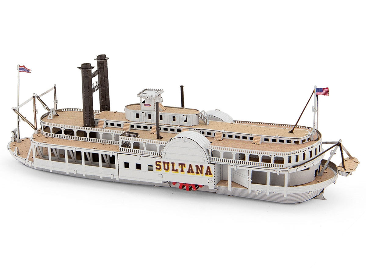 Assembled Sultana Steamboat miniature 3D steel model kit in highly detailed silver metal finish — view 2