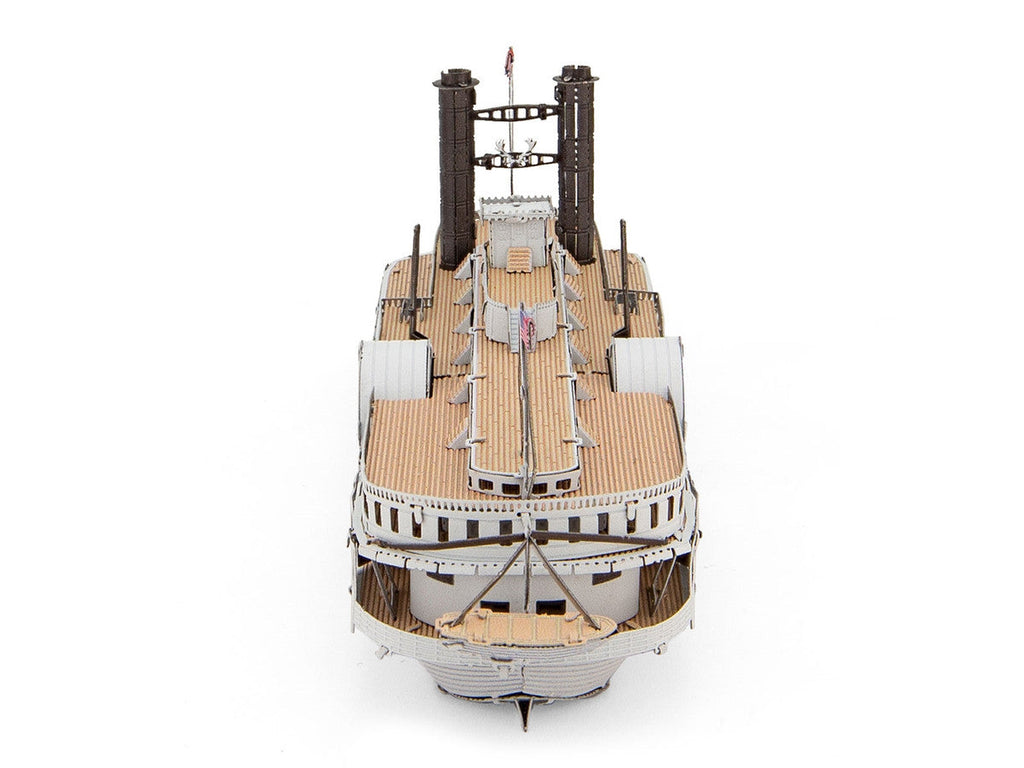 Assembled Sultana Steamboat miniature 3D steel model kit in highly detailed silver metal finish — view 3