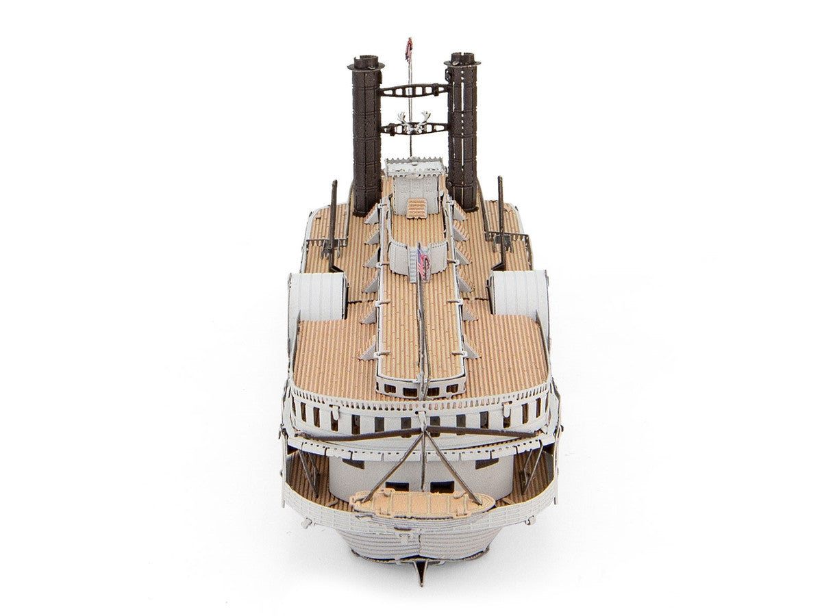 Assembled Sultana Steamboat miniature 3D steel model kit in highly detailed silver metal finish — view 3
