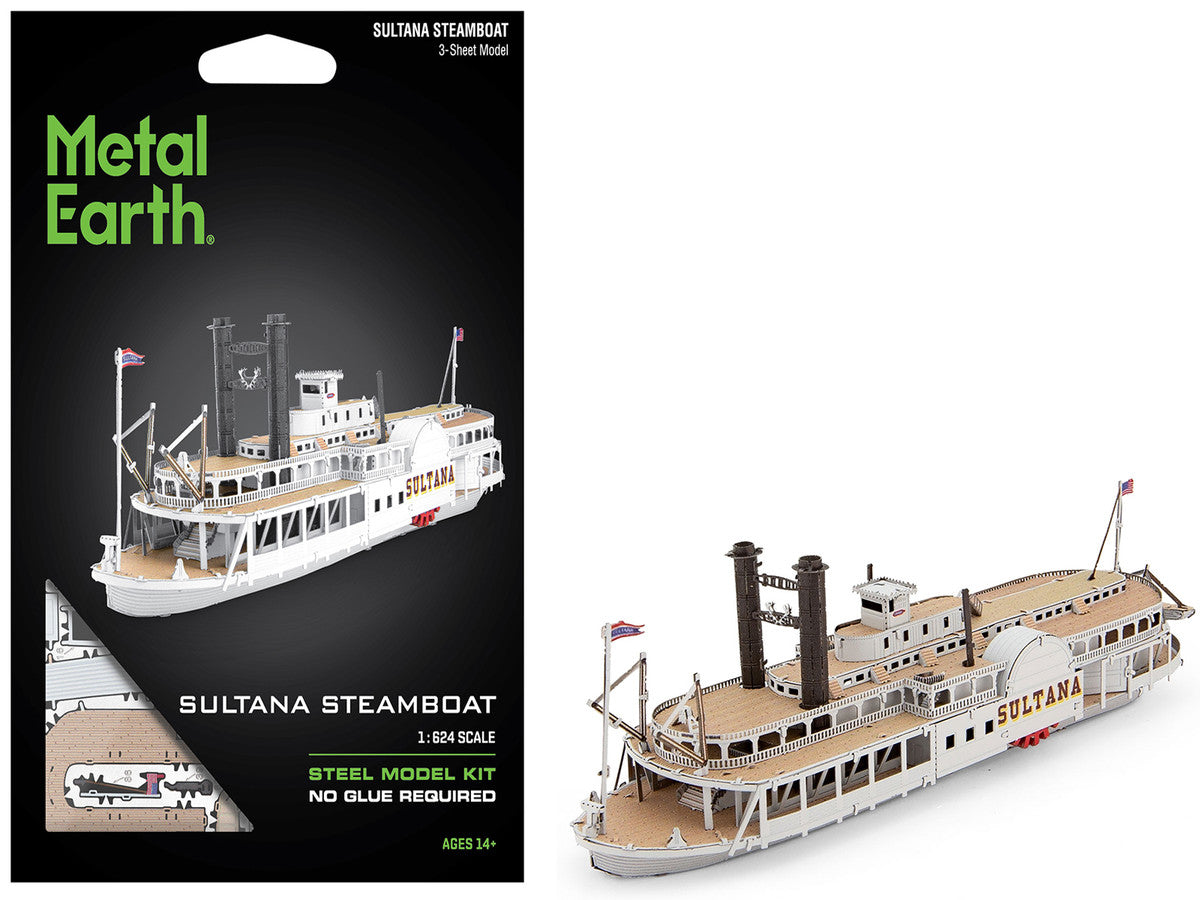 Assembled Sultana Steamboat miniature 3D steel model kit in highly detailed silver metal finish — view 4