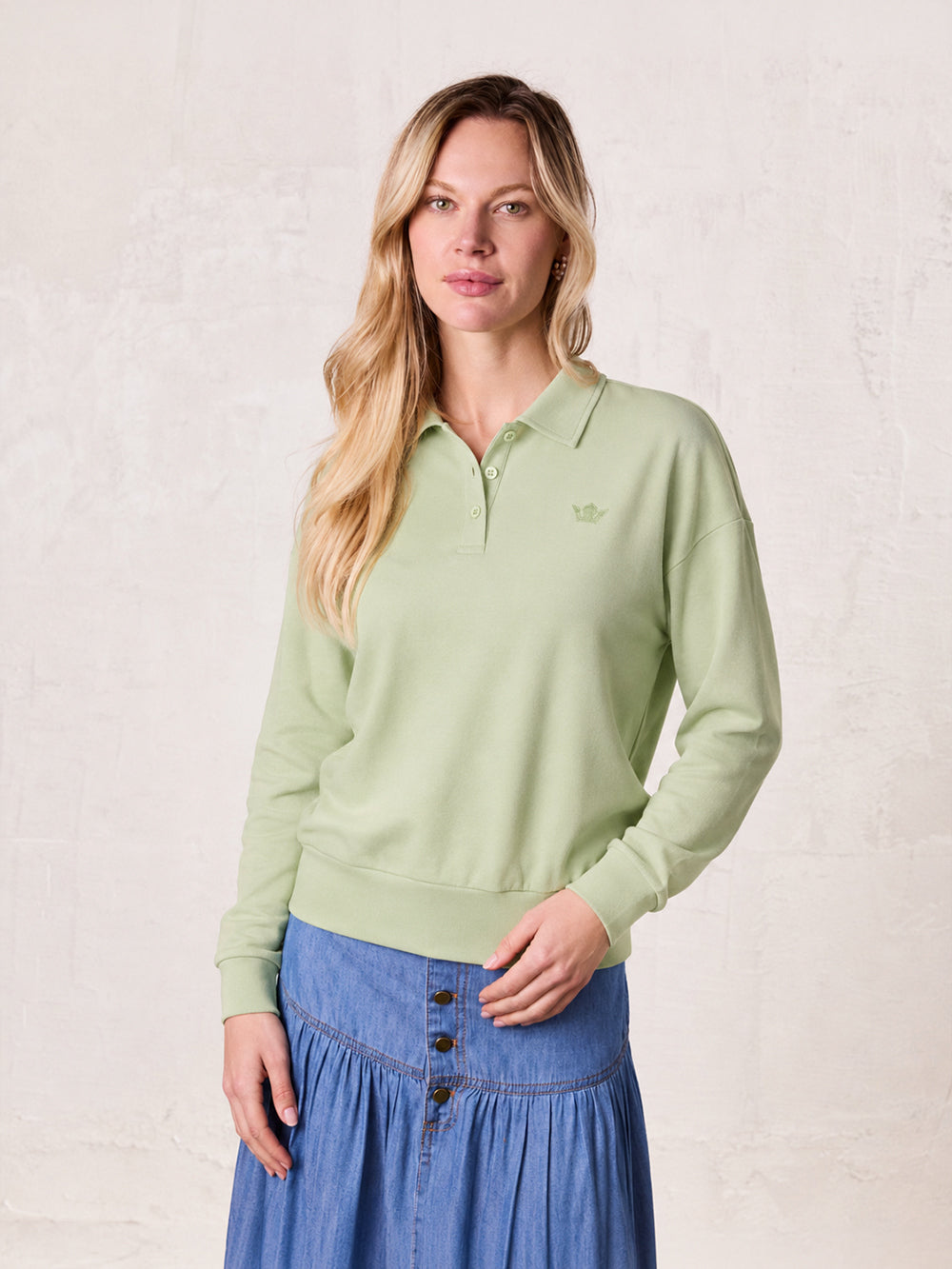 Collared Bomber Tee-Sage-0