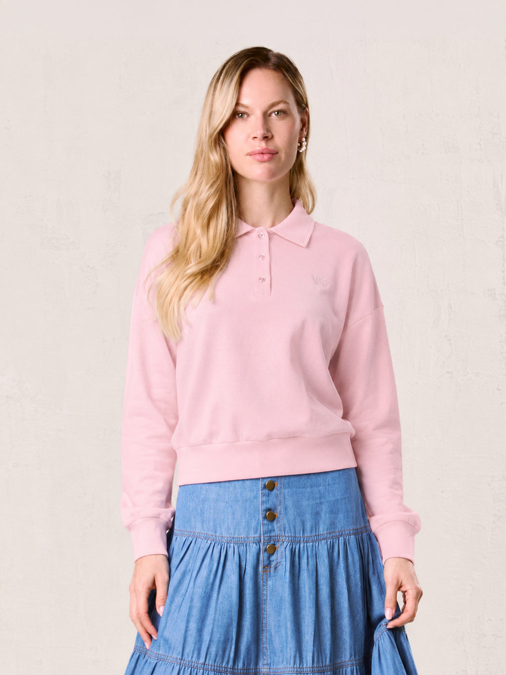 Collared Bomber Tee-Soft Pink-0