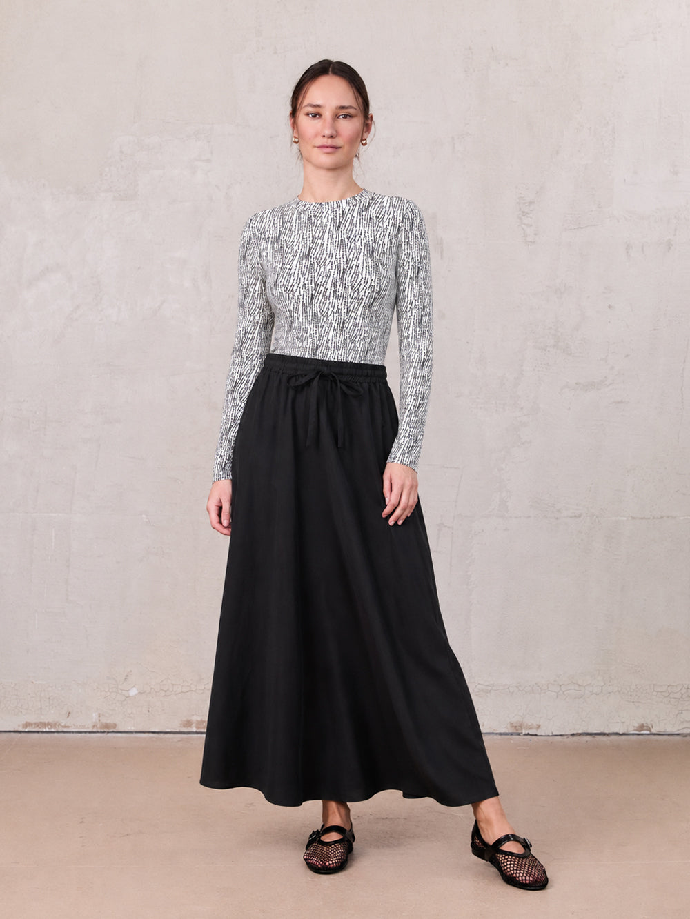 Drawstring Circle Skirt-Dark Blue Denim-0