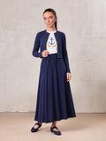 Drawstring Circle Skirt-Navy-0