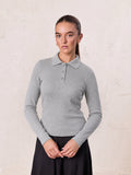 Heathered Collared Tee-Grey-0