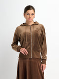 Velour Full Zip Hoodie - Brown-0