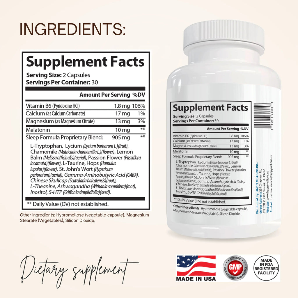 HappyMillions Melatonin Plus sleep support supplement bottle for natural relaxation and deep restful nights — view 4