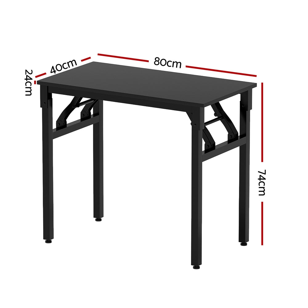 Artiss foldable computer desk in black, featuring a sturdy steel frame and wooden desktop surface. — view 2