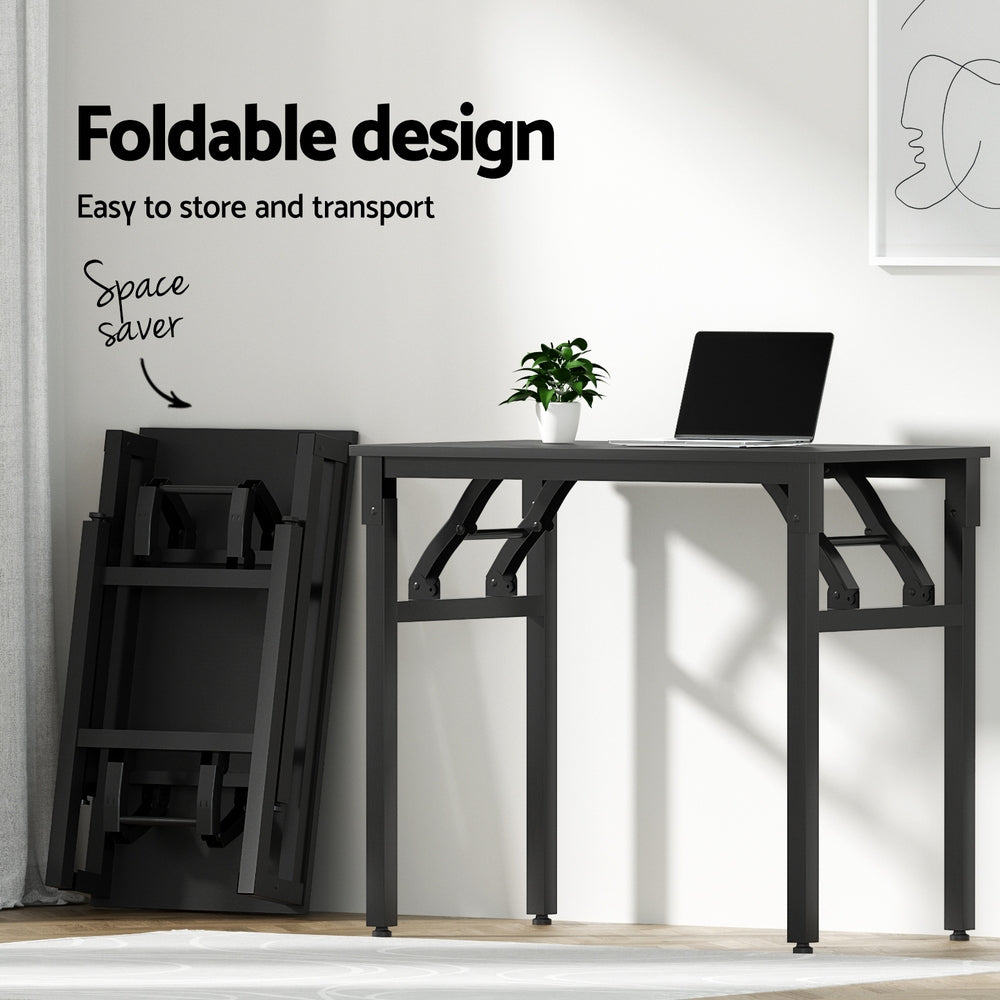 Artiss foldable computer desk in black, featuring a sturdy steel frame and wooden desktop surface. — view 4