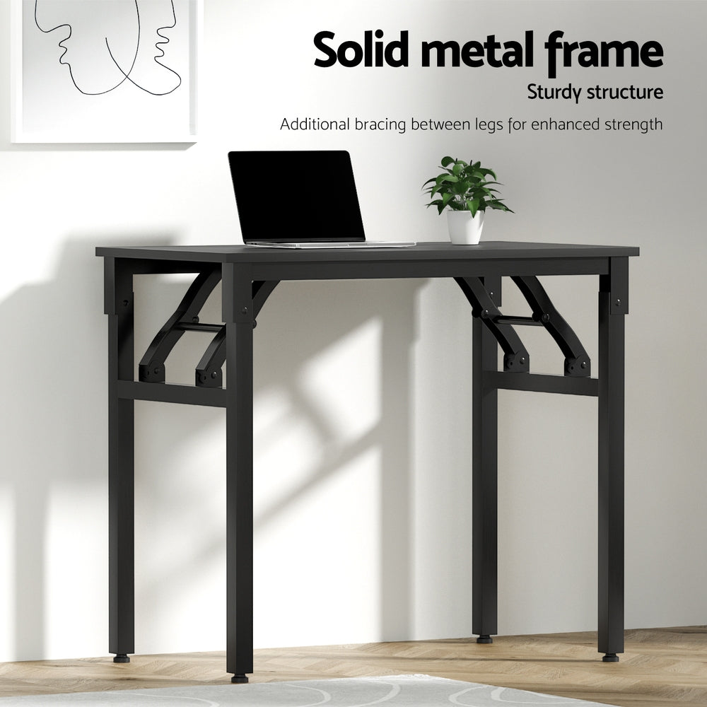 Artiss foldable computer desk in black, featuring a sturdy steel frame and wooden desktop surface. — view 5
