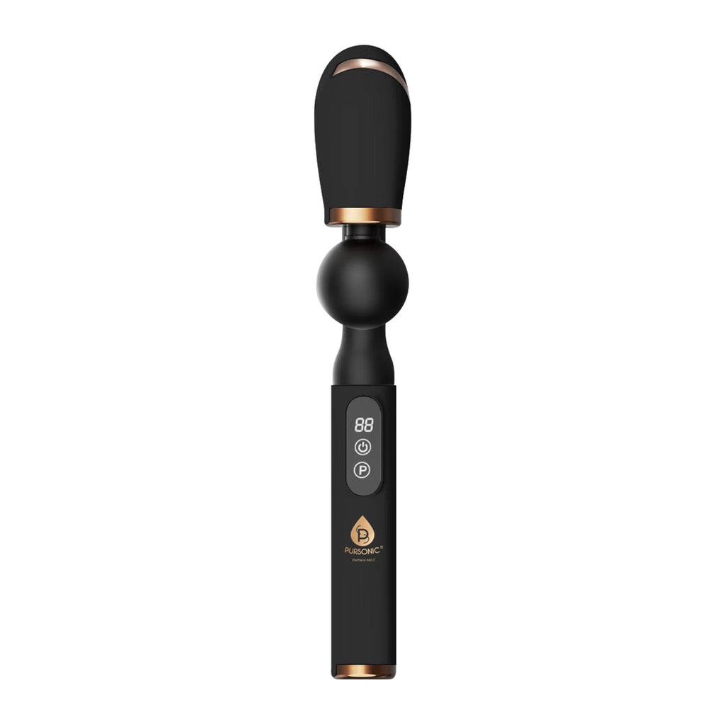 Ultimate U-shaped massage gun in dark grey with four interchangeable massage head attachments — view 2