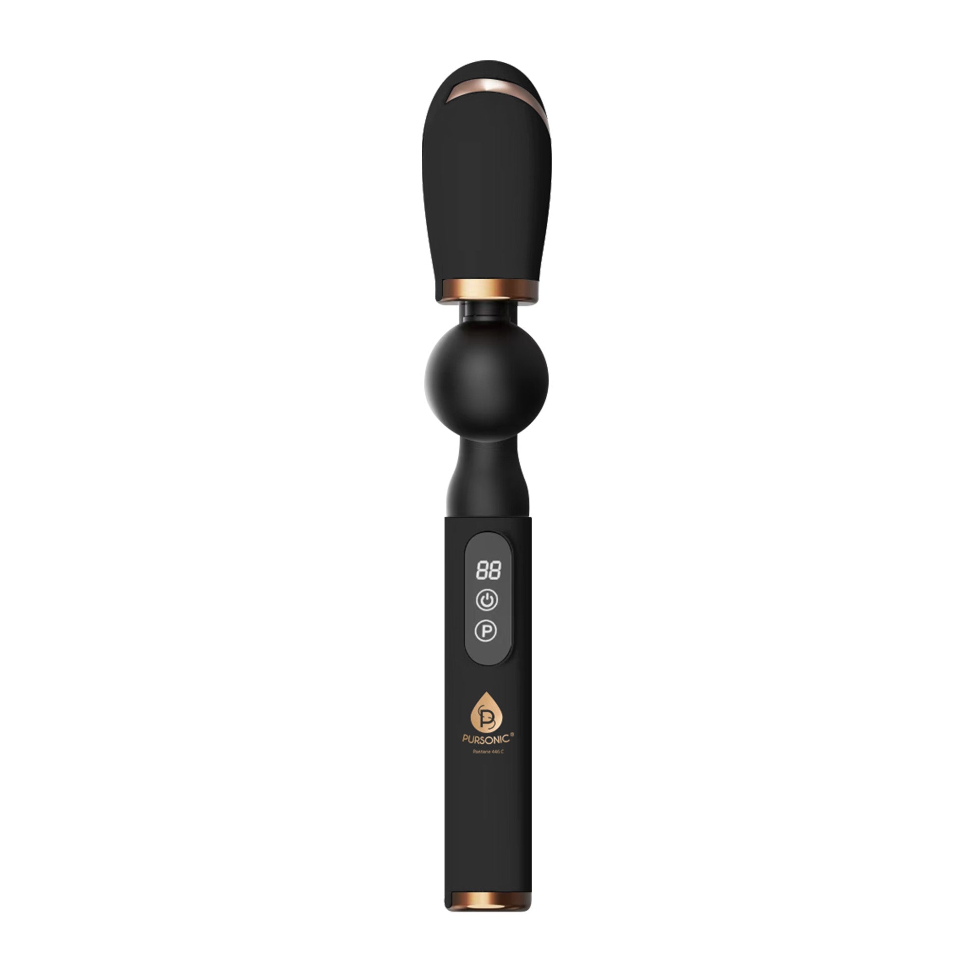 Ultimate U-shaped massage gun in dark grey with four interchangeable massage head attachments — view 2