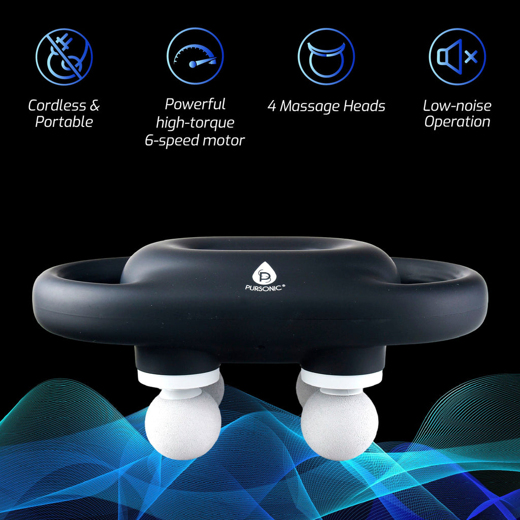Black 9-speed deep tissue massage gun with four interchangeable heads and portable handheld massager — view 5