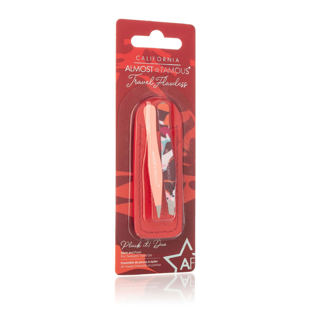 Stainless steel precision tweezer duo with slant and pointed tips and genuine leather case — view 4
