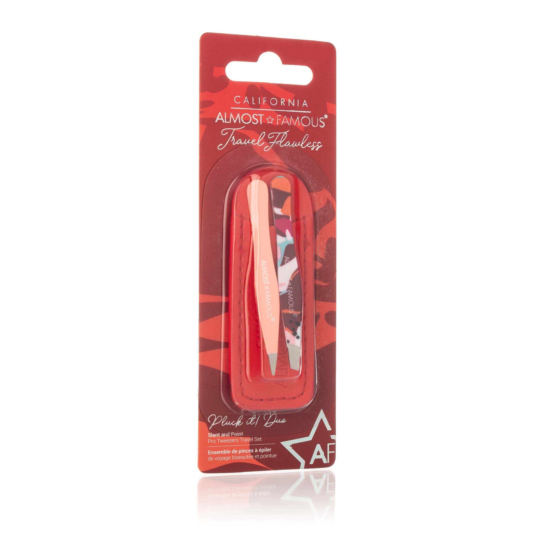 Stainless steel precision tweezer duo with slant and pointed tips and genuine leather case — view 4